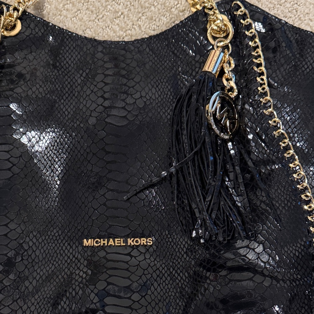 Michael Kors Black Snake-Embossed Tote Bag - Picture 7 of 9